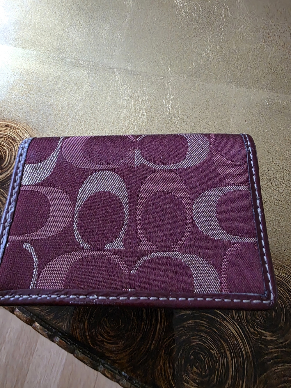 Coach Signature Wristlet and Card Case Set - Tan and Burgundy - Picture 5 of 8